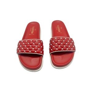 Valentino Red Rubber Rockstud Slides Sz 37